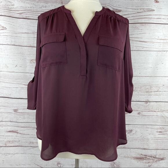 Torrid sheer purple blouse 3/4 sleeve button up - Picture 1 of 7